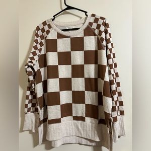 NWT Brown & Cream Checkered Sweatshirt